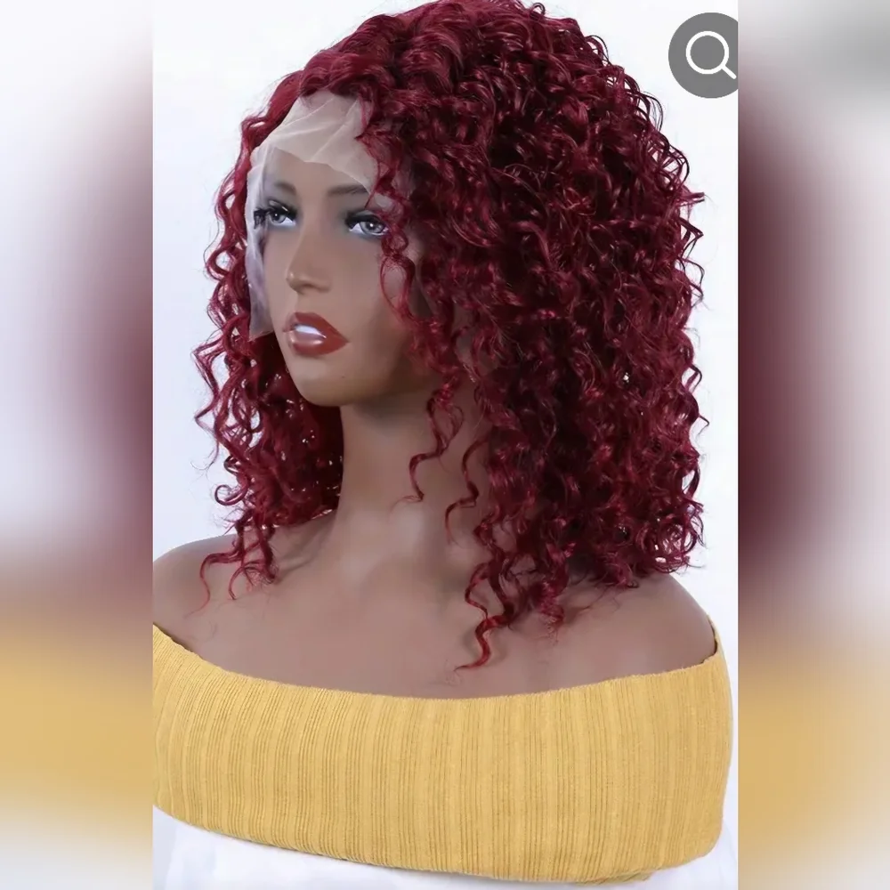 14 inch curly burgundy synthetic lace front 13x4x1 wig - Picture 3 of 4